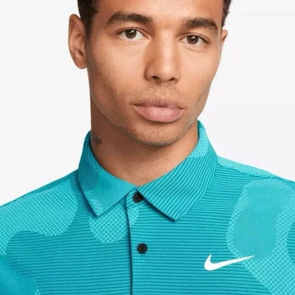 Men’s Nike Dri-Fit ADV Tour Camo DR5312-381 Teal Polo Golf Shirt Size Large - Picture 3 of 12